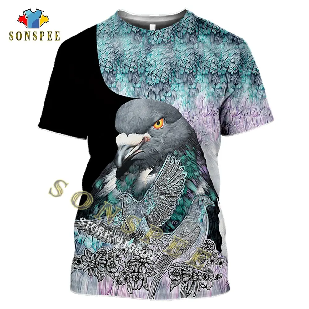 Summer Casual Hunting Tees Men T Shirts Fashion Streetwear Clothing Animal  Pigeon Bird 3D Print Funny T-shirt Women Short Sleeve