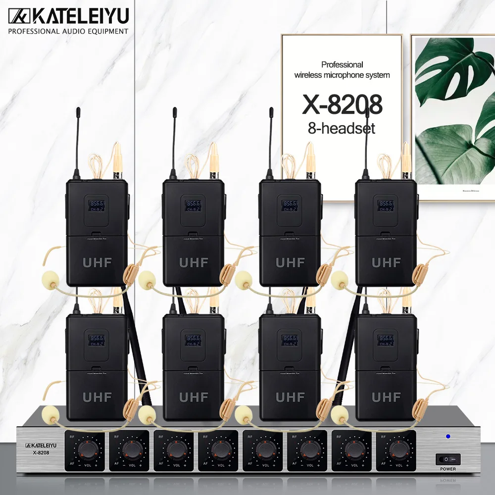 

Professional X-8208 UHF Microphone System 8 Skin Color Headset Microphone for Large Conference Stage Karaoke Performance