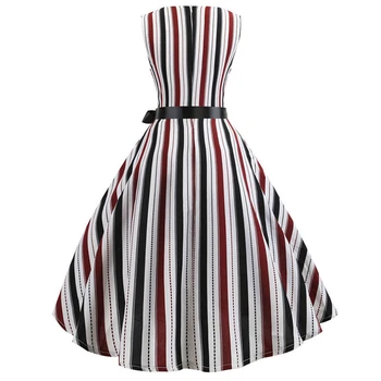 

Striped Print Summer Dress Women Fit & Flare Vintage Party Dresses 2019 Office Ladies High Waist Elegant Midi Dress Plus Size