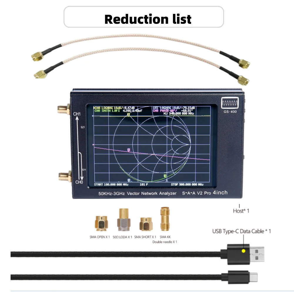 Easy-topbuy 3G Analizador De Antena HF VHF UHF Red De Vectores Analizador con Pantalla Táctil Digital LCD Probador De Cables De Red para S-A-A-2 Nano VNA V2 