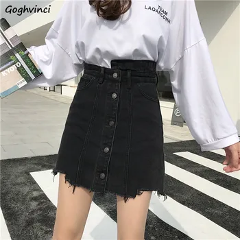 

Skirts Women Solid Black Mini Skirt Pockets Womens Single Breasted 2020 New Trendy Korean Style Fashion All Match Elegant Kawaii
