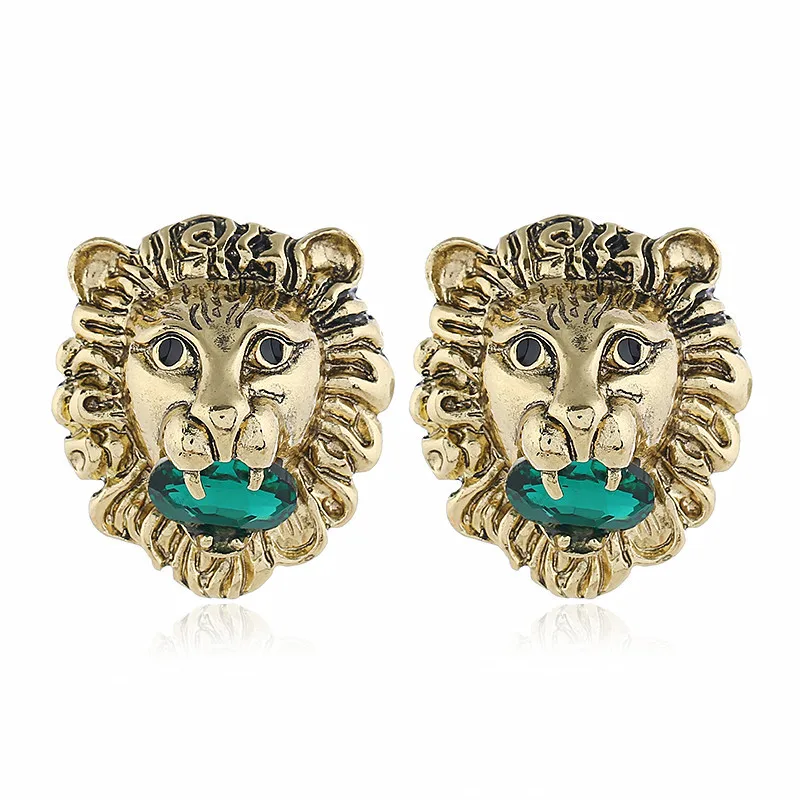 Серьги-гвоздики золотого цвета для женщин, круглая подвеска в виде животного, богемные рождественские подарки, свадебные вечерние Винтажные серьги-гвоздики в виде льва, ювелирное изделие