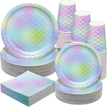 

Party Supplies-200PCS Party Paper Plates Disposable Paper Dinnerware Set Dinner Plates Dessert Plates Cups Napkins