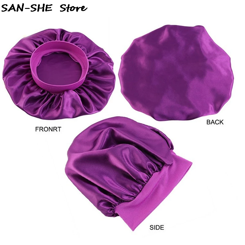 New Fashion Big Size Satin Silk Bonnet Sleep Night Cap Head Cover Bonnet Hat per capelli ricci elastici