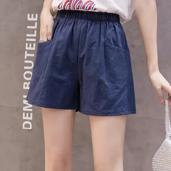 

Summer Casual Cotton Linen Shorts Women 2020 Plus Size Black High Waist Shorts Fashion Short Pants Streetwear Women's Shorts
