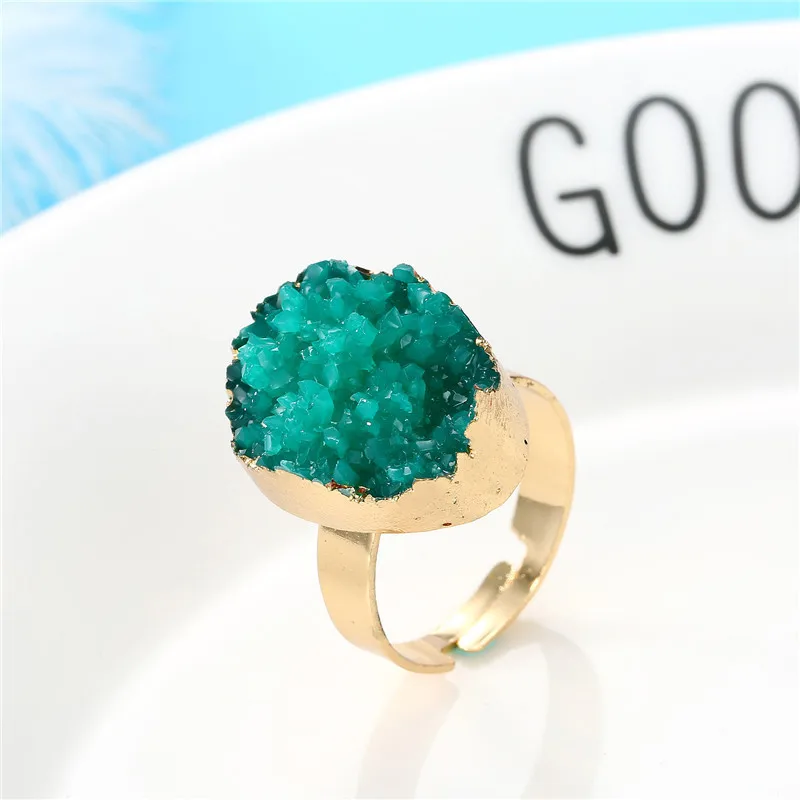 2020 New Resin Rings Geode Quartz Crystal Rings Oval Pink Blue Ring Gold Plated Rings For Women Accessories Jewelry (12)