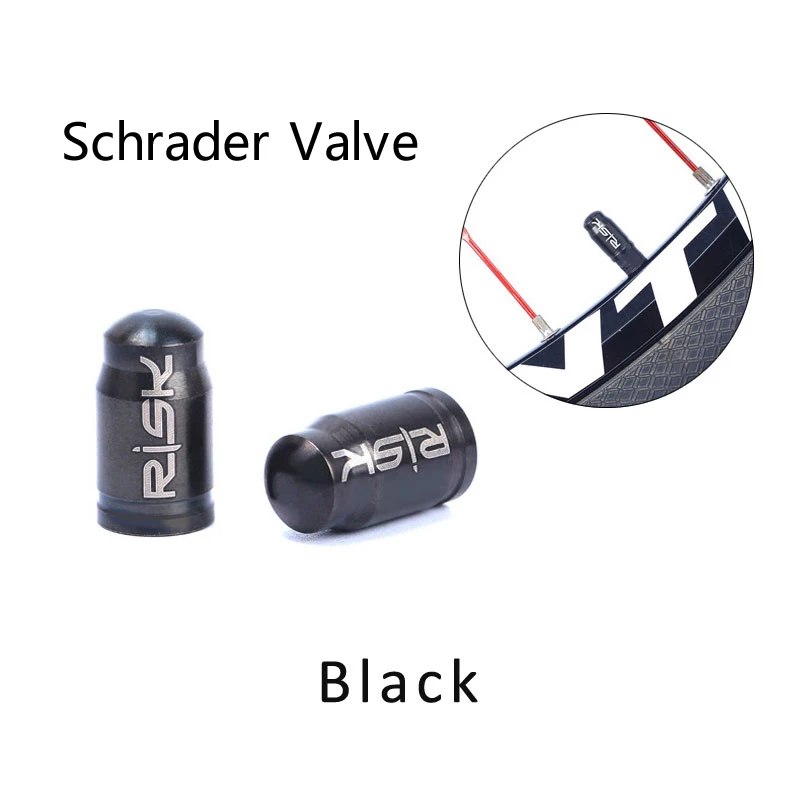 Black-Schrader Risk 2 шт титановые колпачки для велосипедных клапанов MTB шоссейные велосипедные шины колеса Presta/Schrader Клапан Протектор пылезащитный чехол Аксессуары для велосипеда - Цвет: Black-Schrader