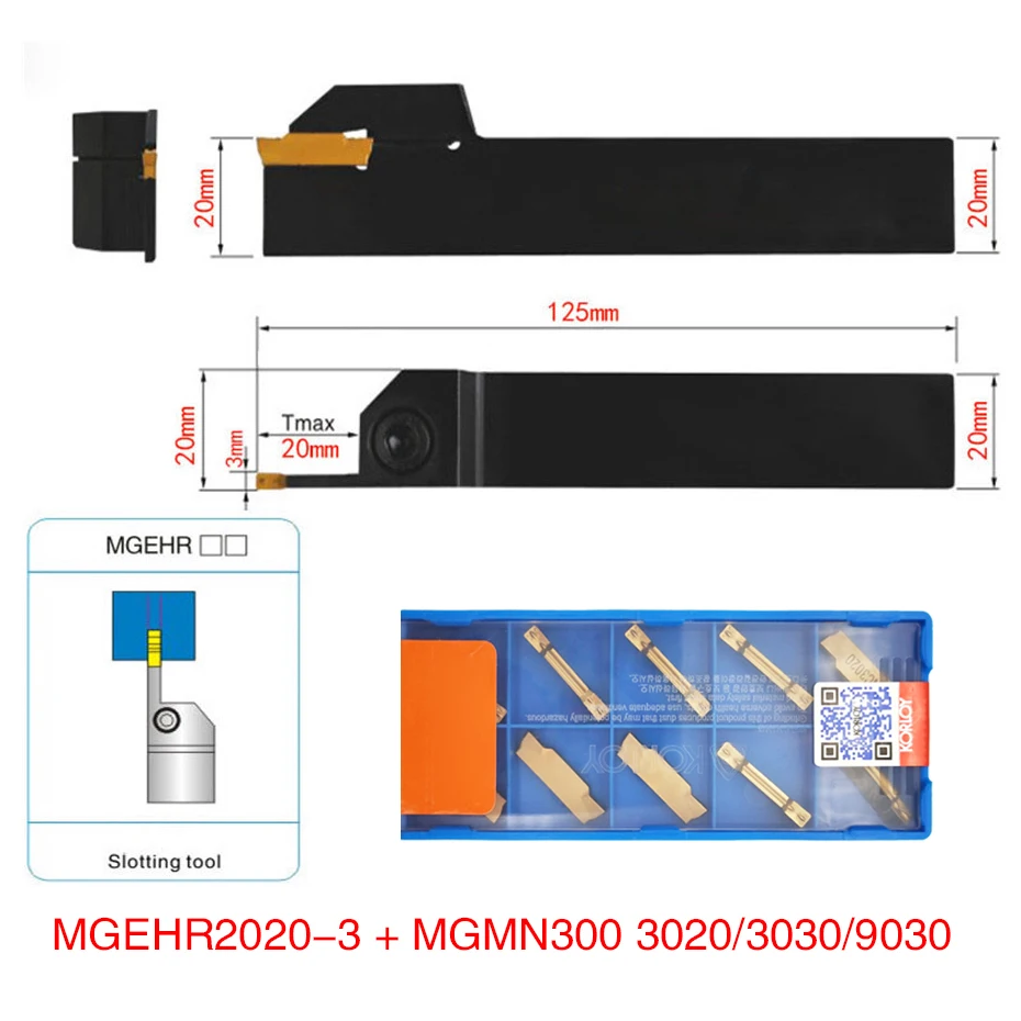 

10pcs MGMN300 Carbide Inserts Golden Blades + 1pc MGEHR/L2020-3 Turning Tool Holder Boring Bar with Wrench