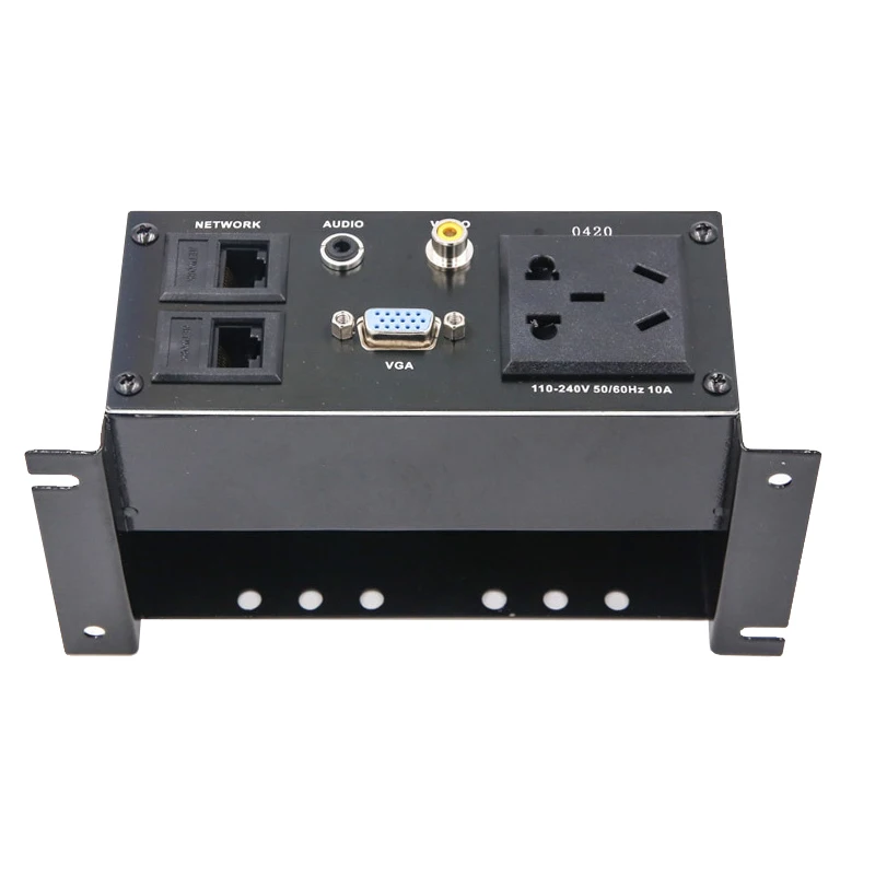 

Desktop Power Socket Zinc Alloy Plate Information Junction Box Hoisting/Side Mount with VGA Audio Video Dual RJ45 Network