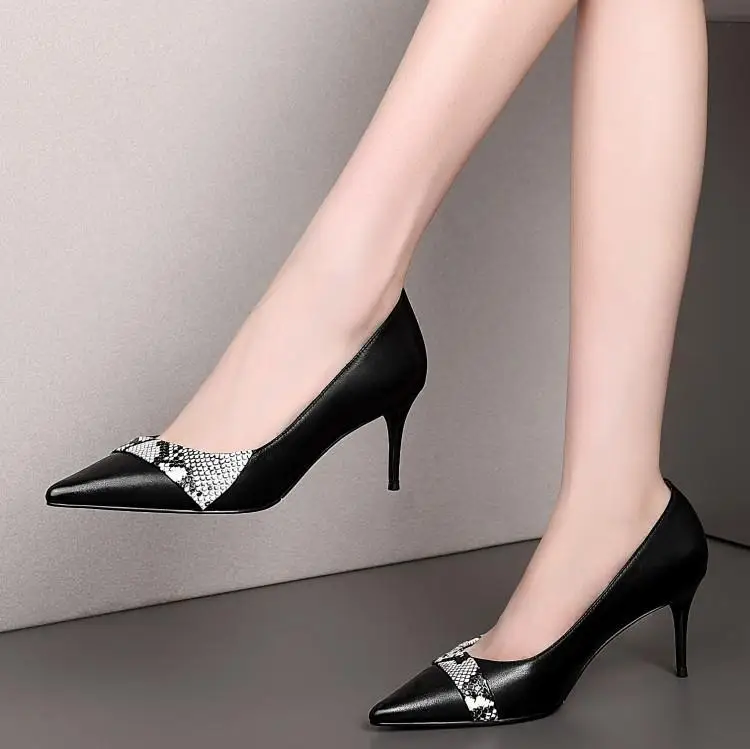 

Women's first layer cowhide spring and autumn single shoes thin heel work shoes high heels 6.5cm