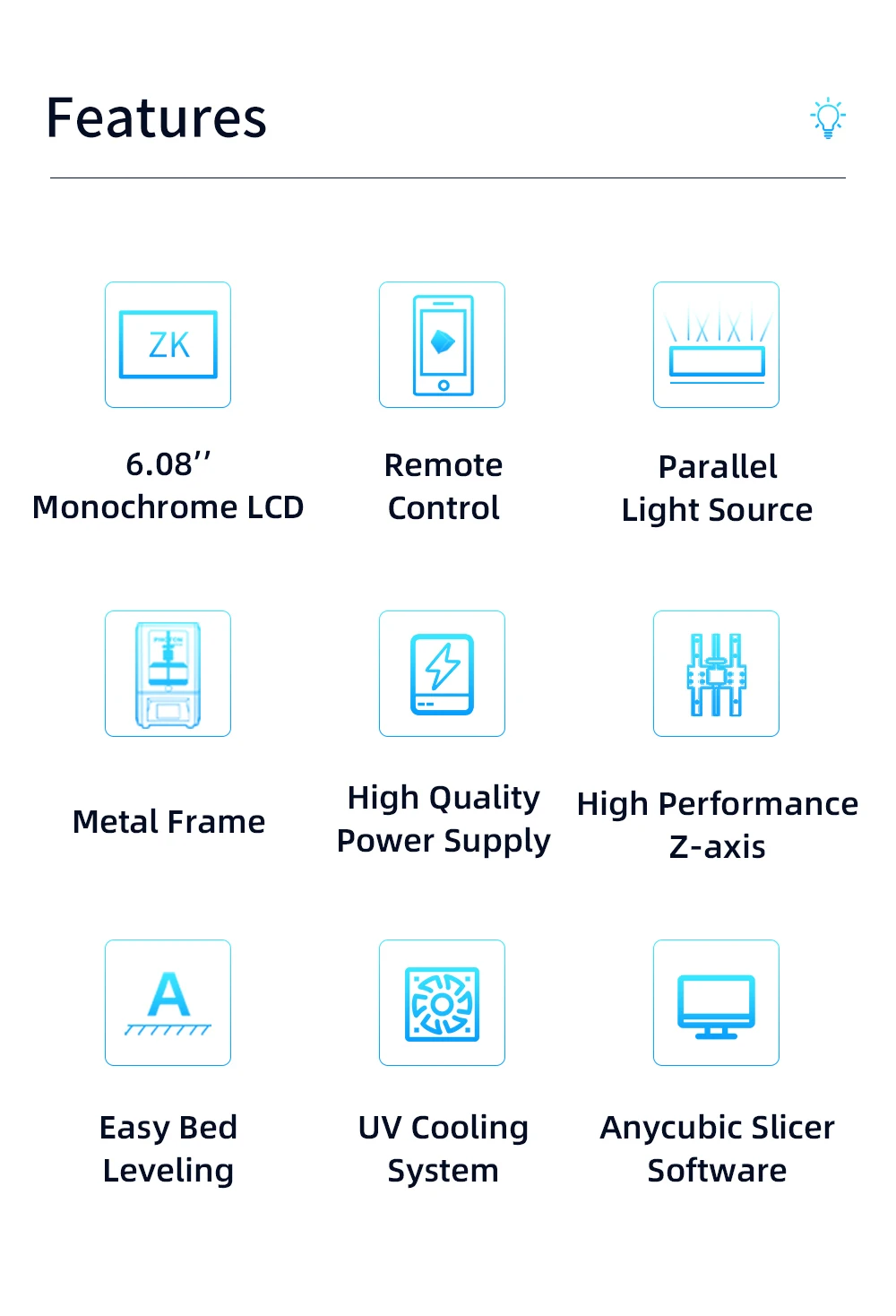 ANYCUBIC 3D Printer Photon Mono SE 405nm UV Resin Printers with 6 inch 6" 2K Monochrome LCD, APP Remote Control, 130*78*160mm