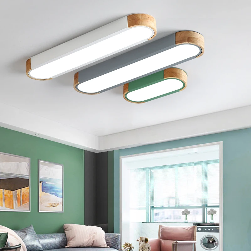  Nordic Wood Rectange Dimmable Led Ceiling Lights Living Room Multicolor Alloy Led Ceiling Lamp Bedr - 4000196202427