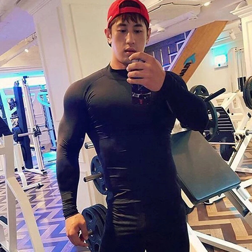 Men Bodybuilding Sport T-shirt Quick Dry Running Shirt Long Sleeve Compression Top Gym T Shirt Men Fitness Tight Rashgard