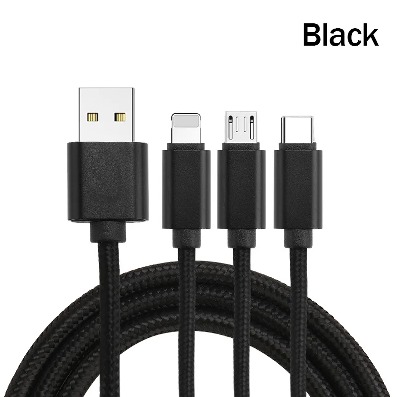 3 в 1 USB кабель для iPhone X Быстрая зарядка микро кабель для samsung type C кабель синхронизации данных для huawei Xiaomi телефон зарядное устройство Шнур - Цвет: Black