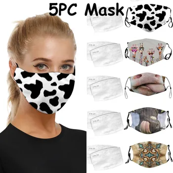 

5PCS Different prints Masks Outdoor Face Washable Dustproof and breathable Reusable Mask With 10PCS replaceable Filters