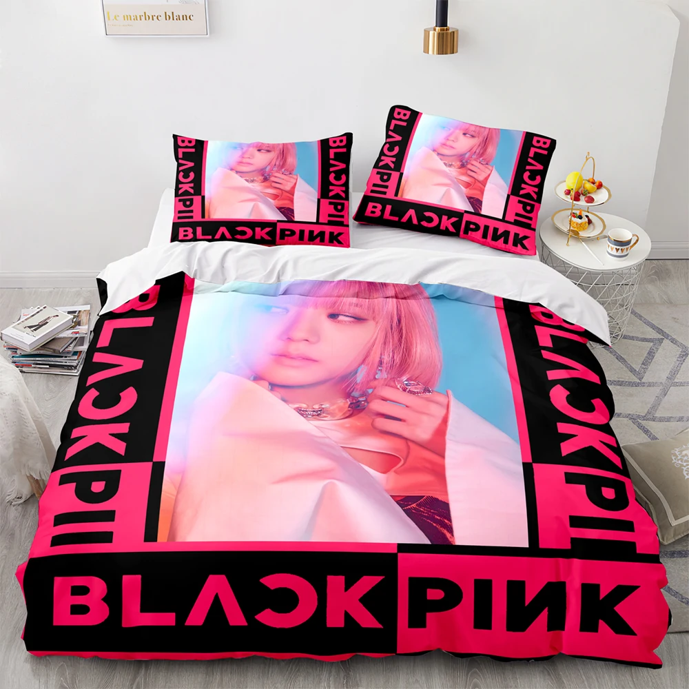 Kpop Pink girl Bedding Set Single Twin Full Queen King Size Queen actress Bed Set Aldult Kid Bedroom Duvetcover Sets 3D Anime 09 