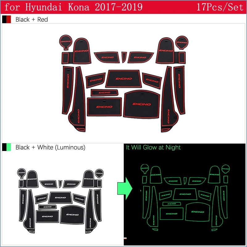 for Hyundai Kona Kauai Internal Accessories Anti-Slip Rubber Gate Slot Cup Mat Coaster Cup Cushion Car Stickers