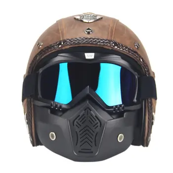 

Four Seasons Vintage Helmet Handmade Personality Retro Exquisite Helmet Motorcycle Motor Car 3/4 Leather Helmet Half Helmet
