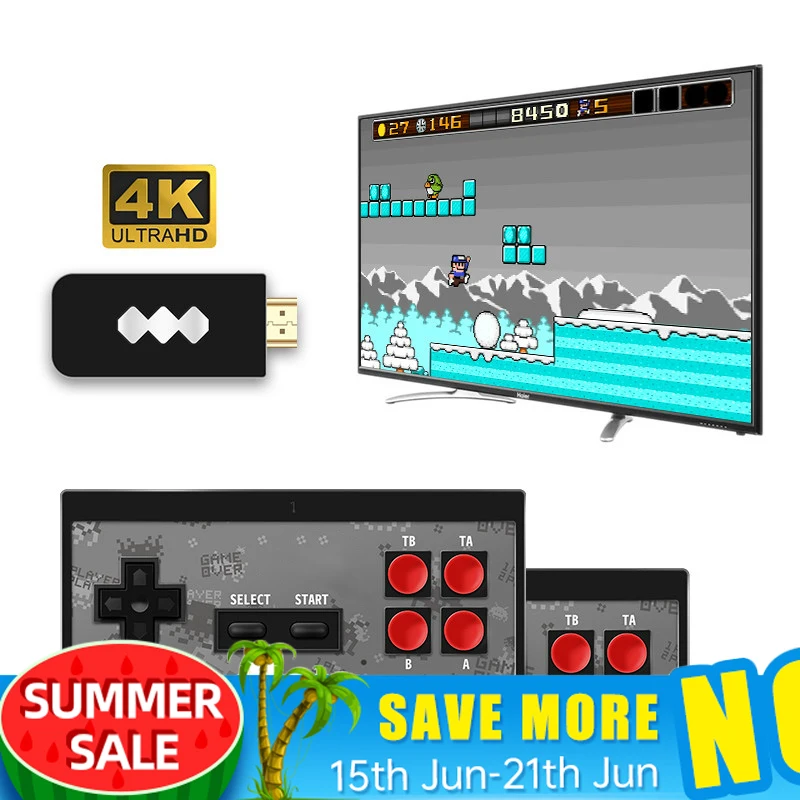 

Mini 4K Video Game Console Dual Players and Retro Build in REAL 568 Classic Games Wirless Controller HDMI/AV Output