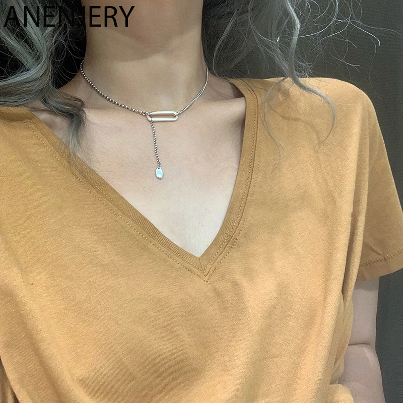 Женское винтажное ожерелье ANENJERY 925 пробы Серебряное с геометрическим орнаментом