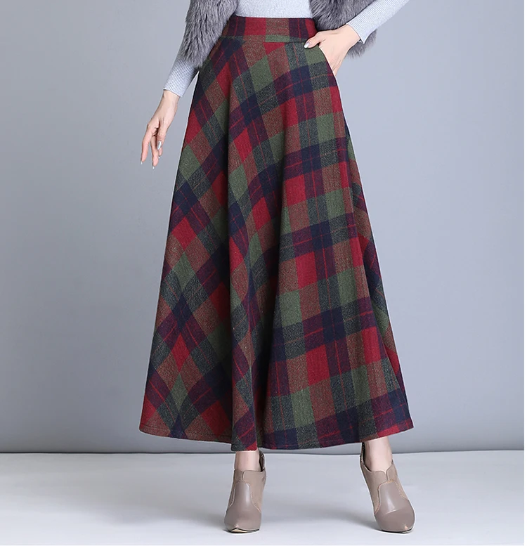 nike tennis skirt High Waist Woolen plaid Skirts Vintage Autumn Winter Warm Women's Midi Skirts Female Fashion Casual Long Streetwear 2022 maxi skirts for women