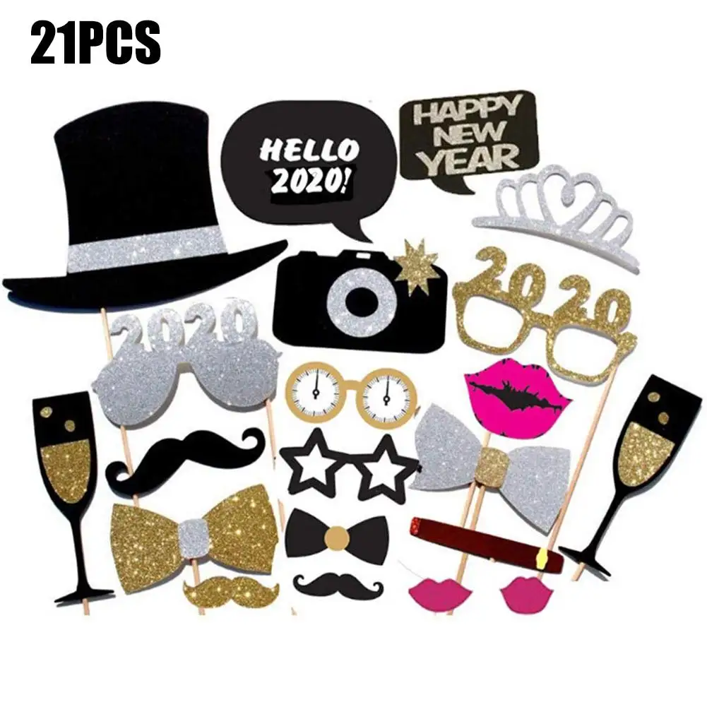

21Pcs/set 2020 New Year's Eve Party Card Masks Photo Booth Props Year Cocktail Party Supplies Decorations