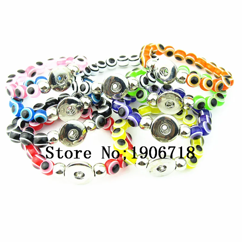 

Fashion Turkey Acrylic Mix Colors Evil Eyes Beads Strand Bracelets 18mm Snap Buttons Charms Bracelet Jewelry