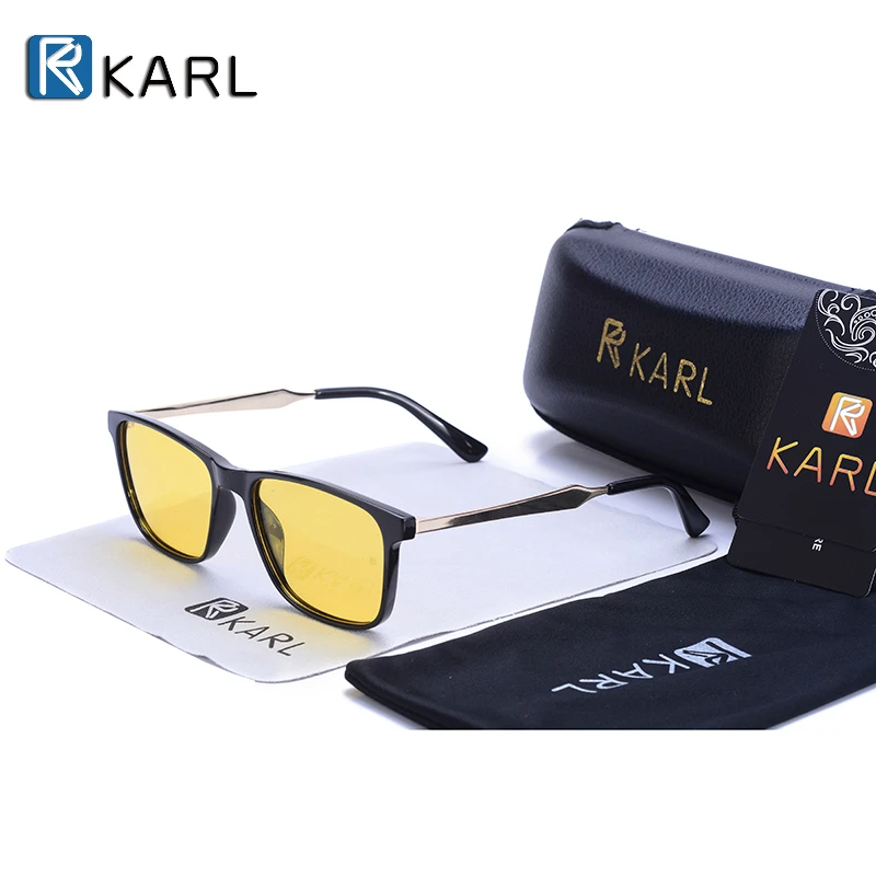KARL, мужские солнцезащитные очки, поляризационные линзы, квадратные оттенки, мужской бренд, Дизайн TR90, высокое качество, водительские солнцезащитные очки для мужчин и женщин - Цвет линз: Цвет: желтый
