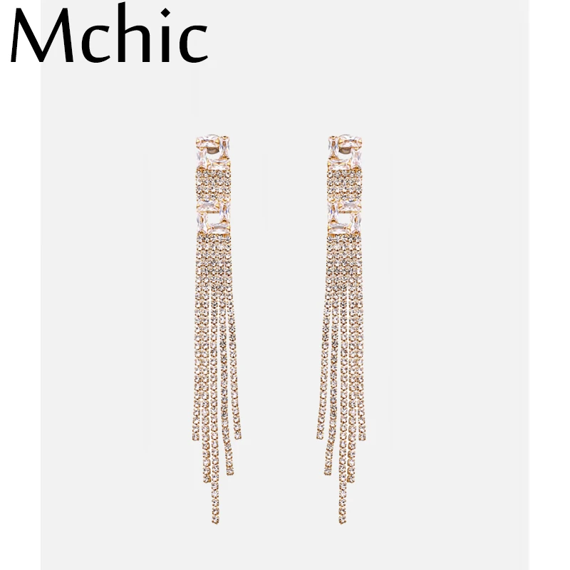 Mchic модная Роскошная Длинная кисточка из горного хрусталя свисающие серьги полые