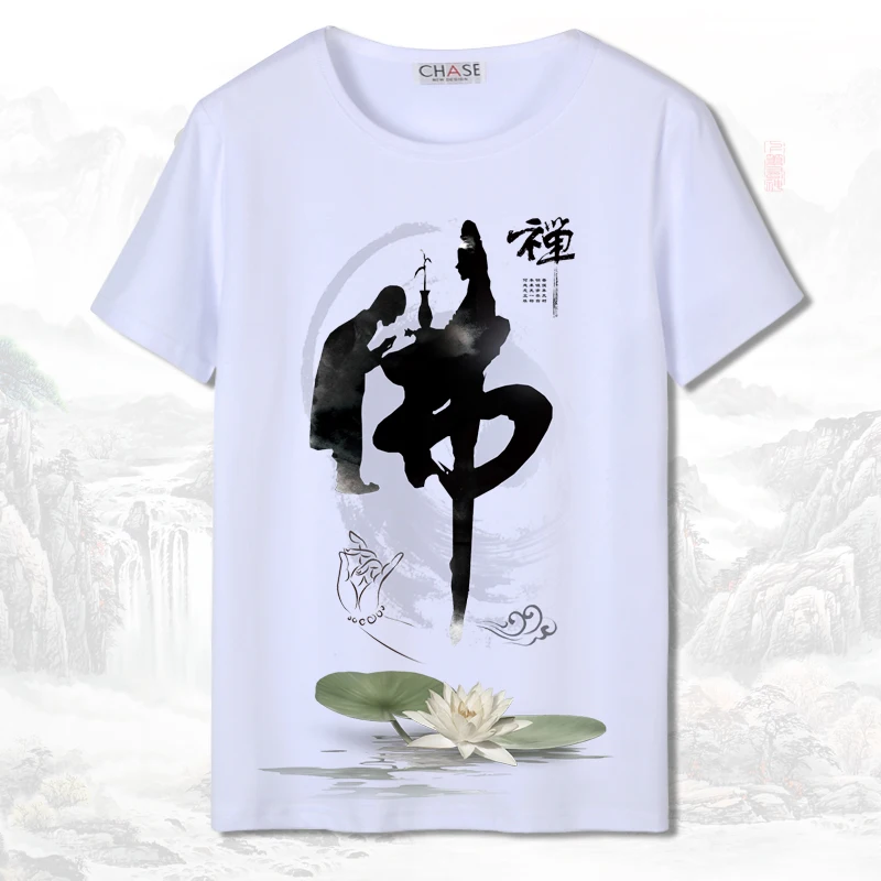 3D Print Short Sleeve Men Chinese Style T-shirt White Harajuku Ink-wash Painting National Dragon Woman Japanese Cotton Tang Suit