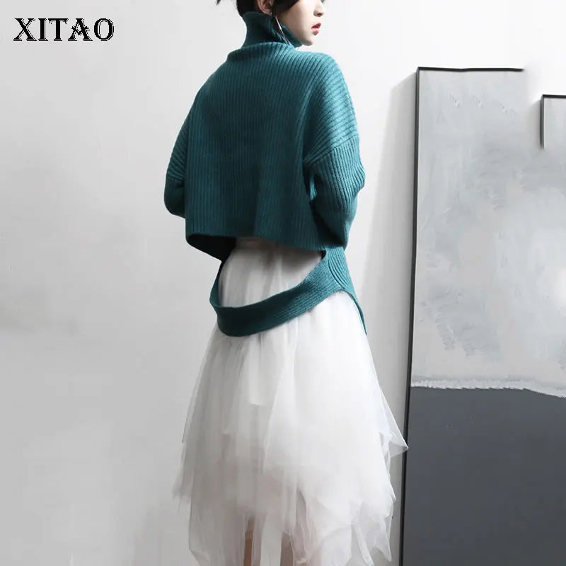 

XITAO Korean Style Turtleneck Sweater Lazy Oaf Loose Irregular Trend Pullover Women Fashion Women Clothes 2020 Knitwear XJ3481