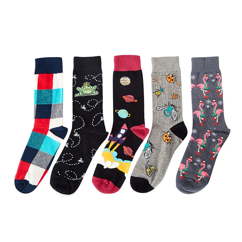 Harajuku/Веселые мужские носки; забавные мужские носки с ленивцем; носки с тигром, животными, стрекозой, кошкой, белкой, фламинго, лягушкой, собакой; Новинка; носки из чесаного хлопка