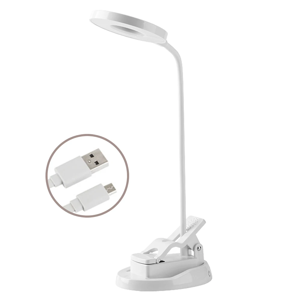 Светодиодный настольный светильник с сенсорным переключателем включения/выключения, 3 режима, настольная лампа с зажимом, 7000 K, настольная лампа с защитой глаз, диммер, перезаряжаемый светодиодный USB Настольный светильник - Цвет корпуса: White