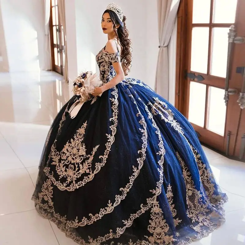 

Princess Navy Blue vestidos de 15 años Quinceanera Dresses 2023 Sweet 16 Dress Coleccion Charro Ball Gown Prom Gowns