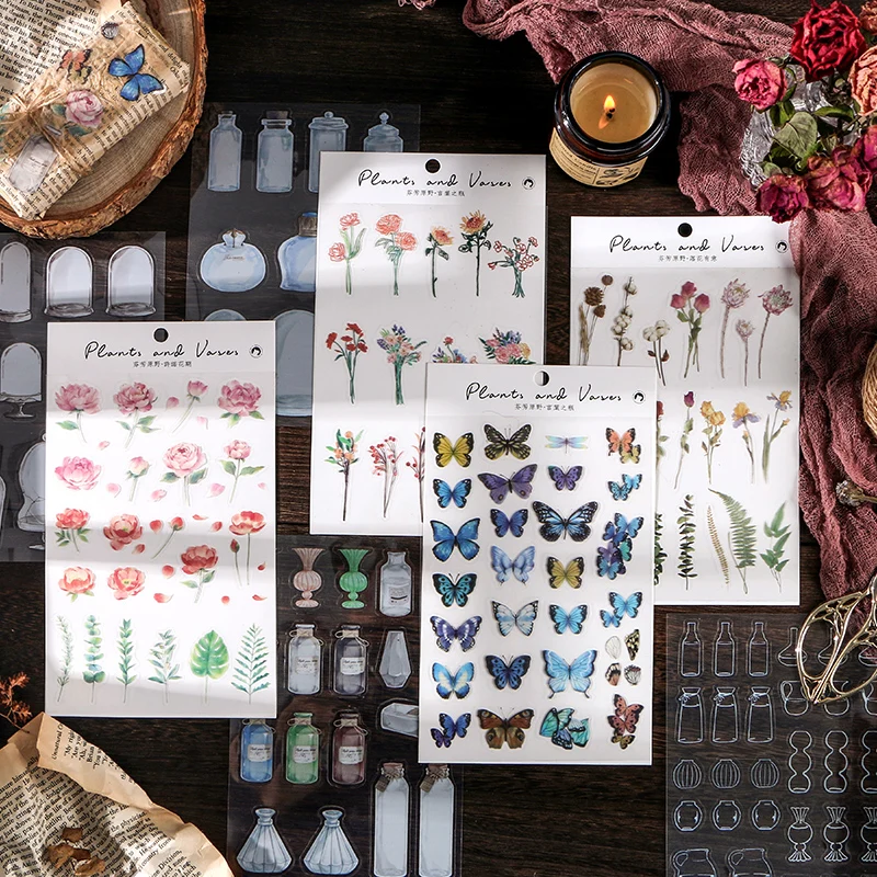 

TIANZI Butterfly aesthetic Flowers Decorative Planner Stickers bullet journal Stick Label Diary Album Scrapbooking Stationery