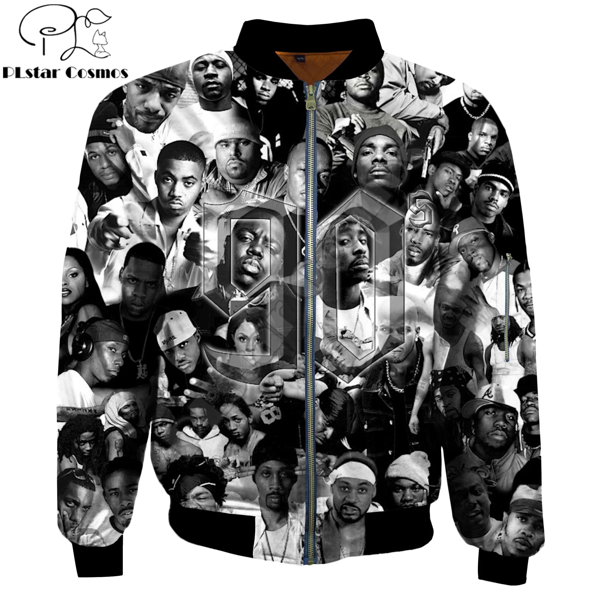 Мода мужская теплая куртка бомбер в стиле 90 х реперские кепки 2pac Тупак с 3d плотная