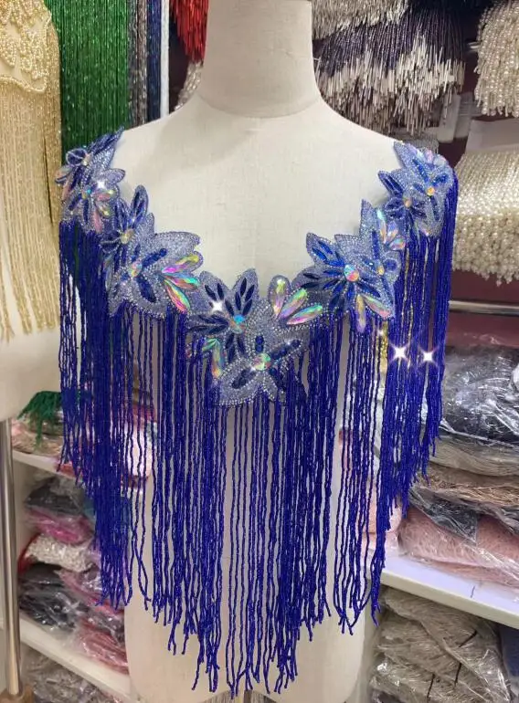 Новейшее свадебное вышитое хрустальное ожерелье со стразами S-9392 с кисточками