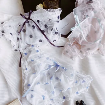 

Japanese mesh panties women love wave point medium low waist fairy wings girls Ruffle edge briefs lingerie string thongs