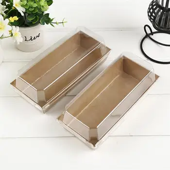 

10PCS Rectangular Kraft Paper Sandwich Wrapping Boxes Cake Bread Snack Bakery Packing Box with Plastic Clear Lids