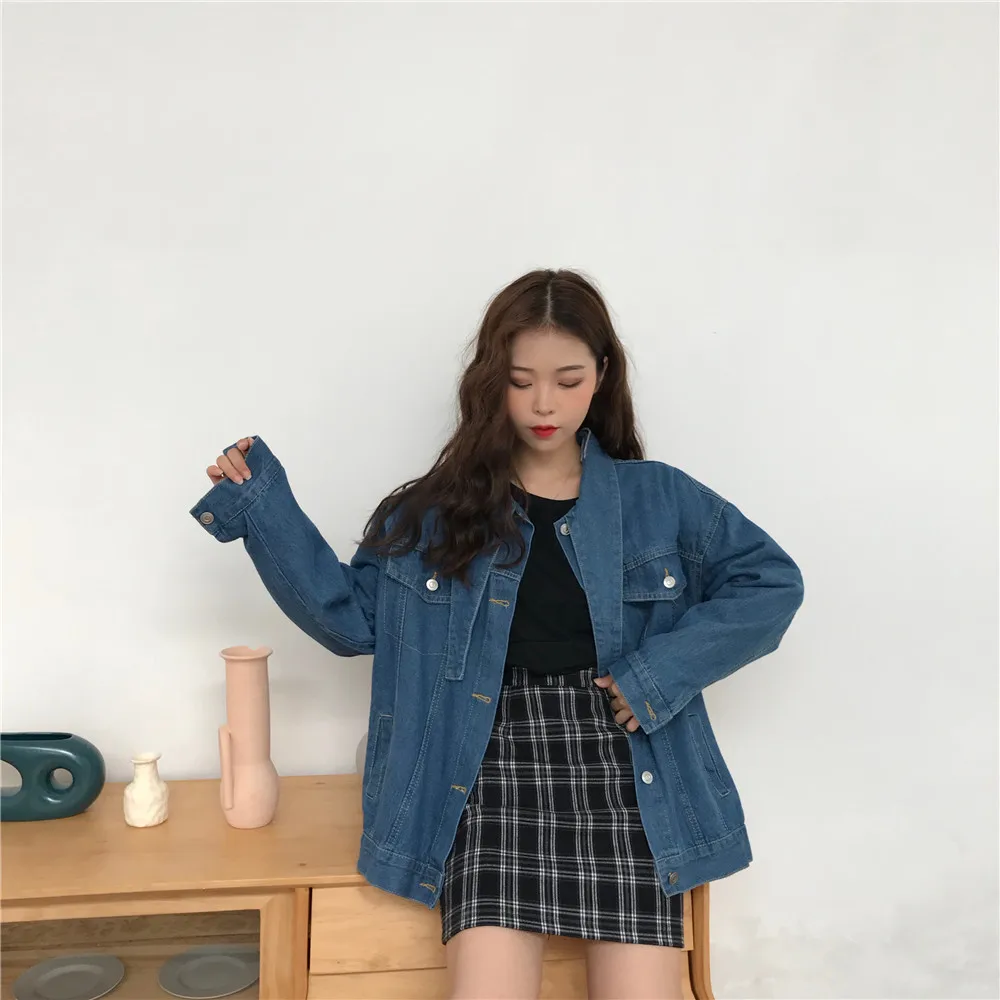 

Loose-Fit Students Jacket Korean-style BF Hong Kong Style Retro INS Super Fire Jeans Coat Spring And Autumn