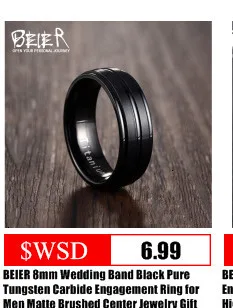 BEIER 8 мм обручальное кольцо черный Чистый вольфрам карбид обручальное кольцо для мужчин матовый Матовый центр ювелирные изделия подарок BR-W067