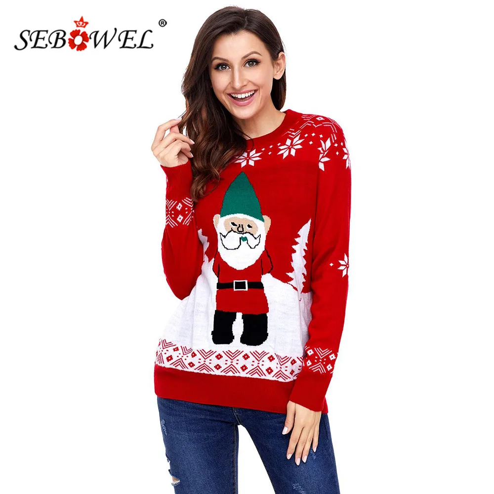 

SEBOWEL Ugly Christmas Pullover Sweater for Woman Autumn Winter Character Pattern Female Xmas Knittwear Sweaters Tops S-XL