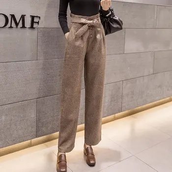 

Women Wide-leg Pants 2019 New Autumn Winter Woolen Polyester Thicken Warm Pants Korean Version Fashion Casual Straight Pants