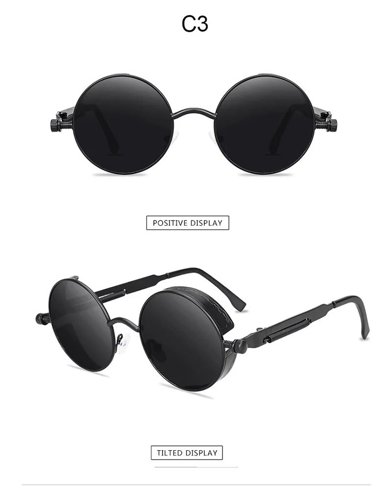 Jenyd Ретро Готический стимпанк Солнцезащитные очки для женщин и мужчин круглые линзы металлическая оправа солнцезащитные очки, защита от УФ 400 - Цвет линз: C3