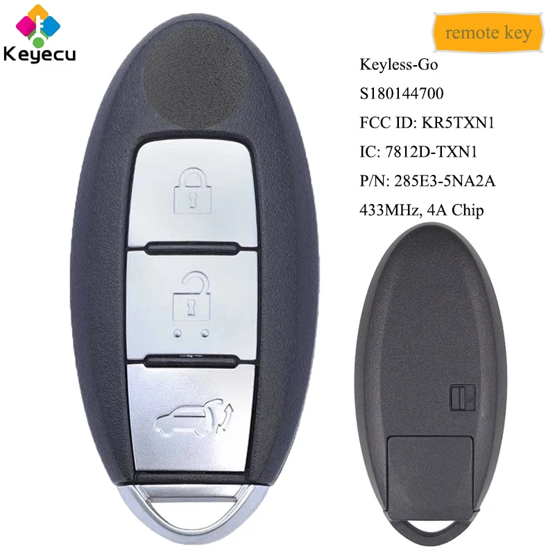 KEYECU Keyless-Go Smart Remote Key Fob 3 Button 433MHz 4A Chip for Infiniti Q50 2019 2020 Passive P/N: S180144700 FCCID: KR5TXN1 |