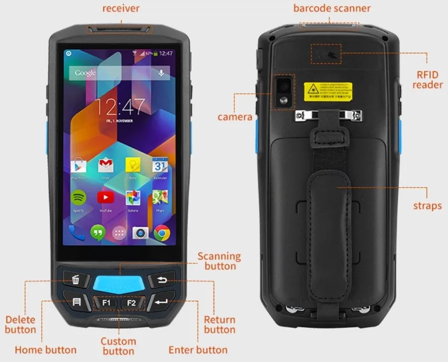 Leitor de qr Código de Barras Terminal com Impressora Code Wifi Bluetooth Gps Câmera Nfc Rugged Handheld Android Pos Térmica Pda 1d 2d 4g 8 Cheap Scanners