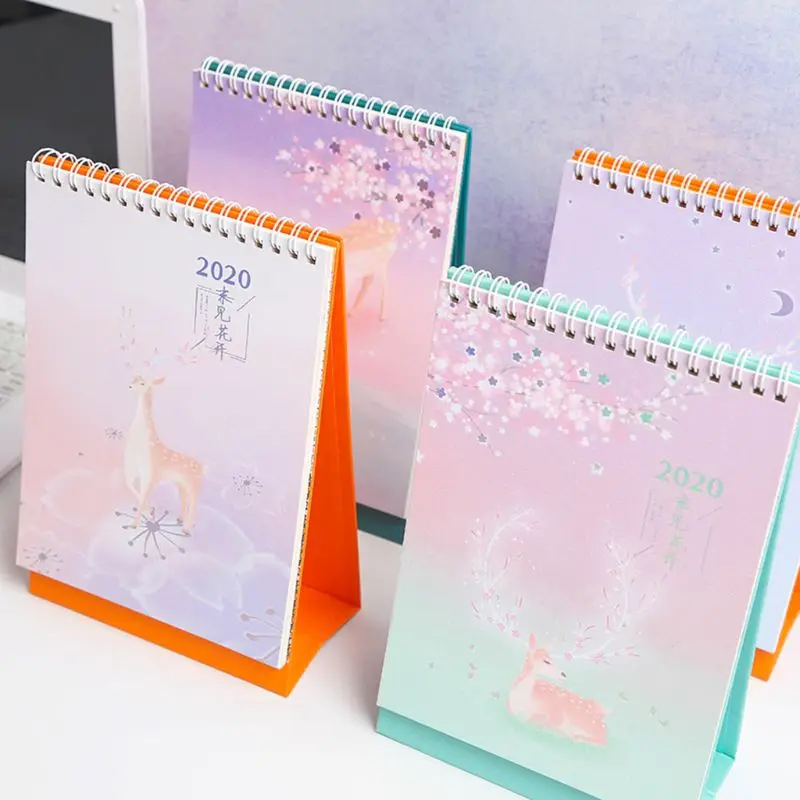 

New Vertical Elk Pattern 2020 Standing Paper Double Coil Calendar Memo Daily Schedule Table Planner Yearly Agenda Desk Organizer