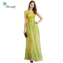 Новое Макси элегантное Тюлевое и блестящее модное желтое зеленое выпускное платье Автомобильная камера для приборной панели платья