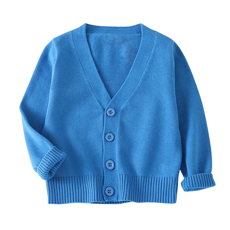 BINIDUCKLING/осенне-зимний свитер для маленьких мальчиков и девочек; вязаный кардиган; однотонное рождественское пальто; куртка; хлопковая детская одежда; - Цвет: Blue