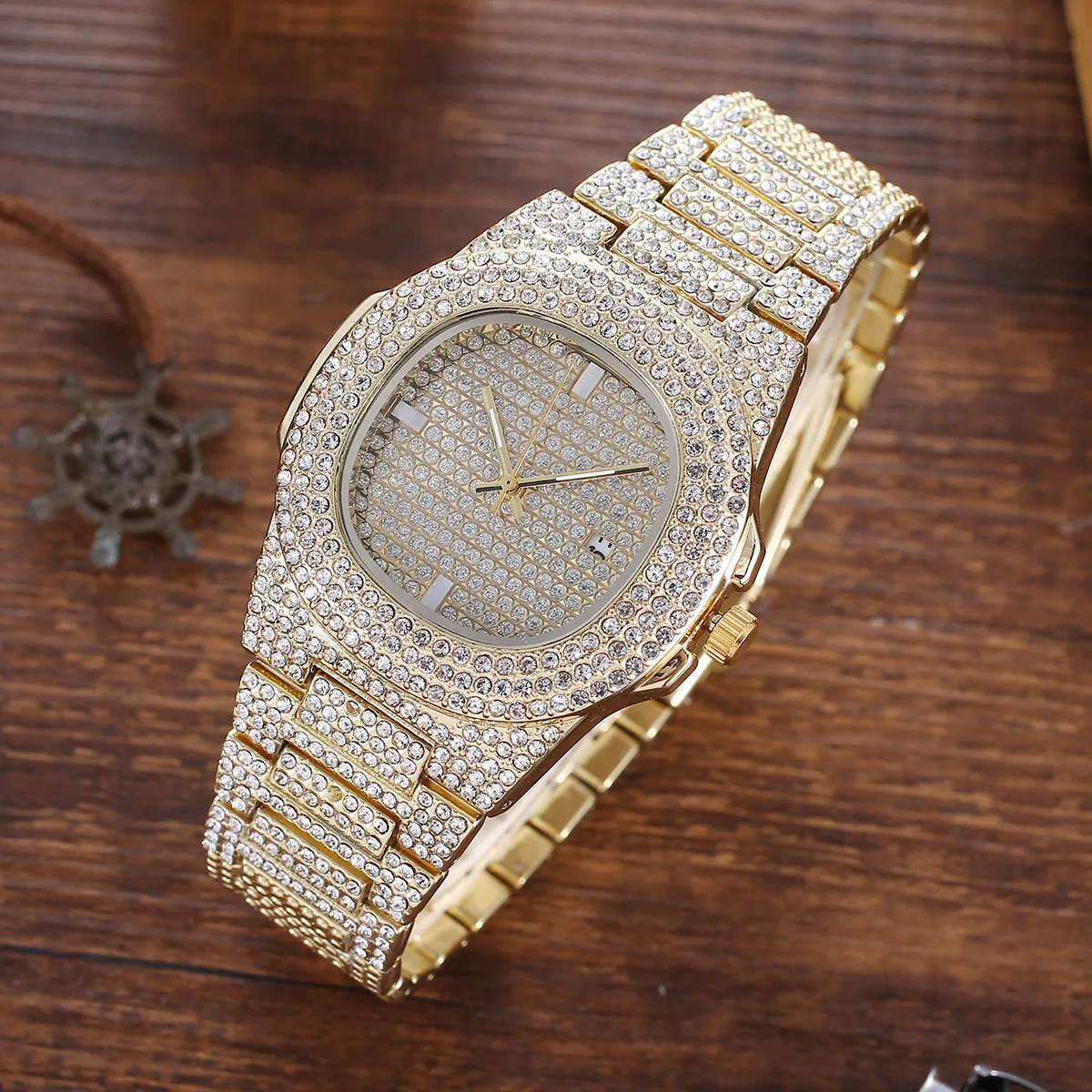 Watch + Bangle for Women Bling Miami Bracelet Iced Out Watches Women Hip Hop Watch Luxury Gold Watch Set Women Jewelry Set Gifts